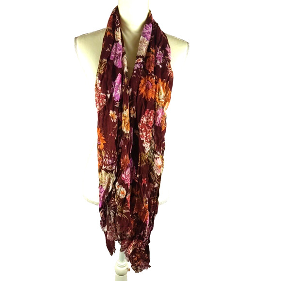 Women's Rectangle Scarf 14" X 68 " Maroon Orange Pink Fall - Picture 4 of 7
